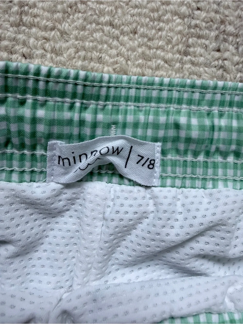 NWOT Kids Mint Gingham Swim Trunks with Drawstring